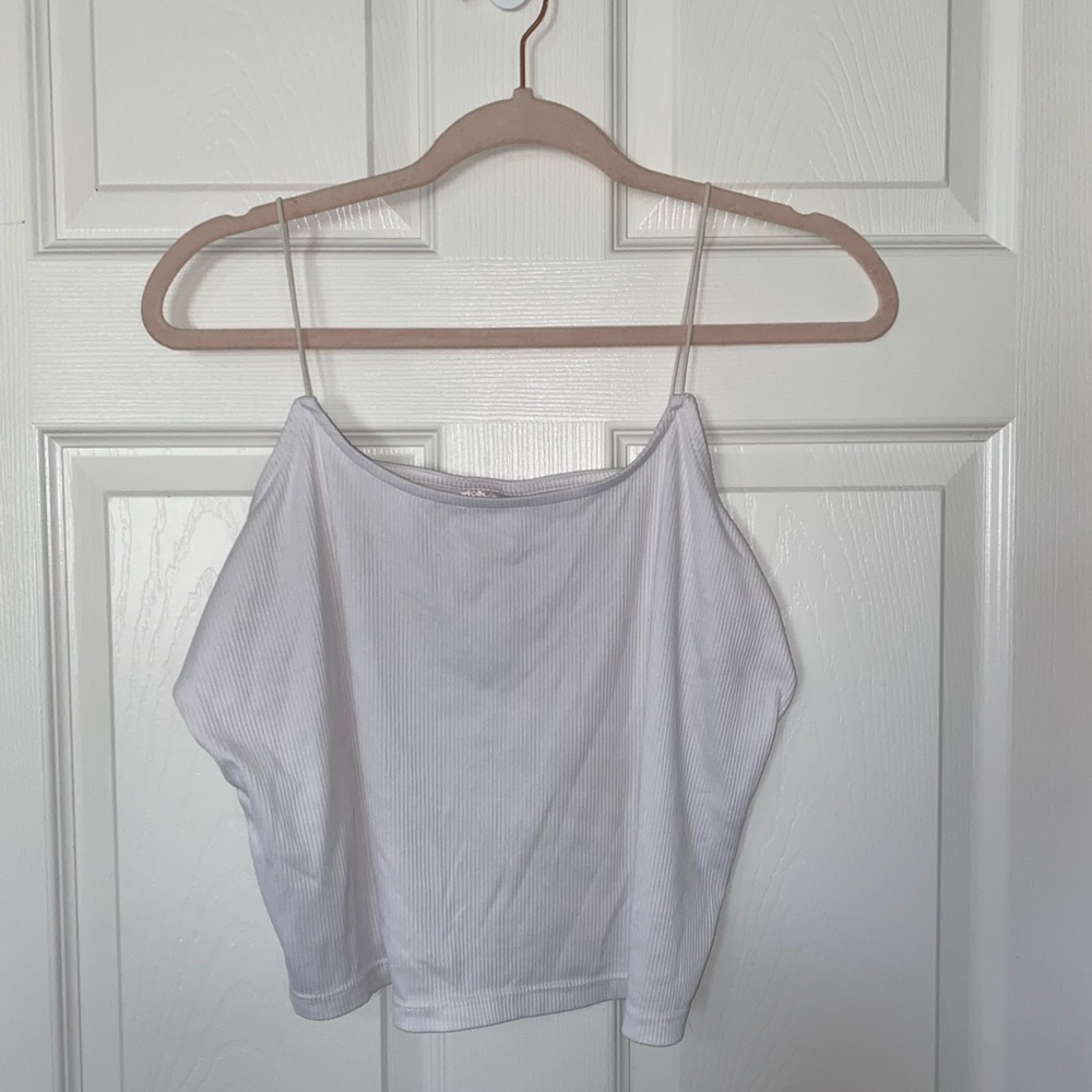 No Boundaries White Ribbed Spaghetti-Strap Tank